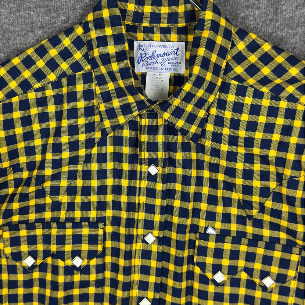Rockmount Ranch Wear Western Shirt Mens‎ XS Yellow Gingham Pearl Snap Sawtooth